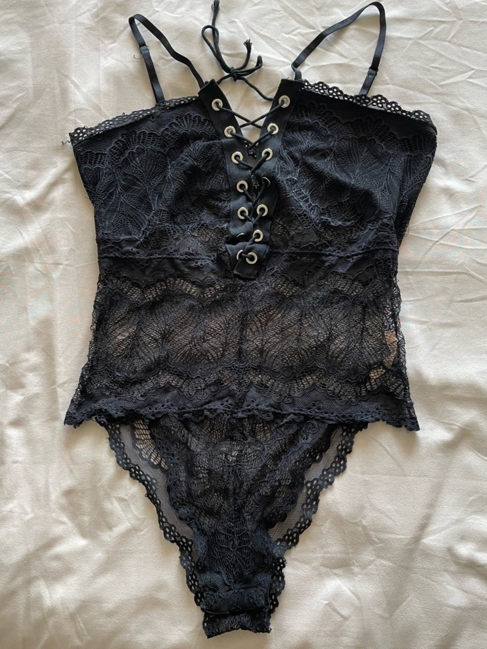 Black Lace Lace-Up Bodysuit